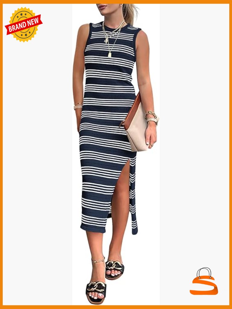 Casual Sleeveless Knit Midi Dress With Side Slit
